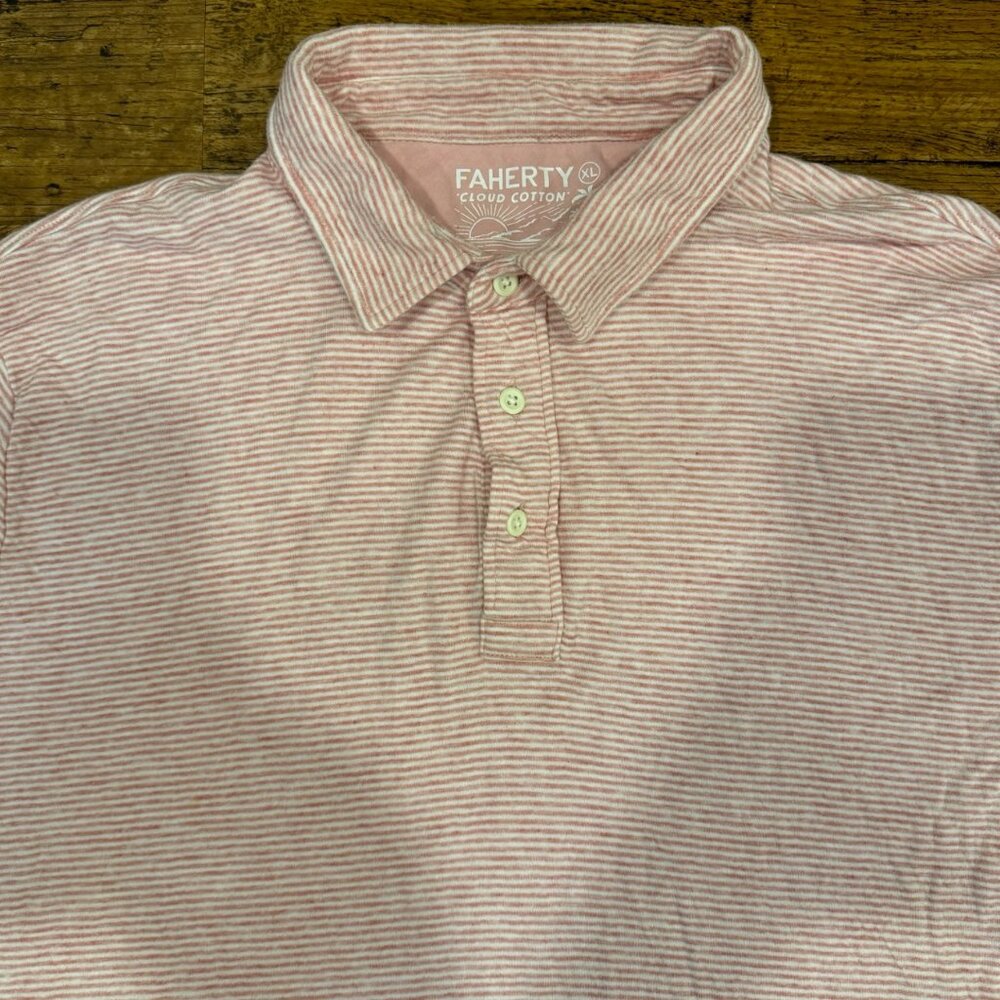 Faherty Cloud Cotton Pink Striped Casual Golf Short Sleeve Polo Shirt Men's XL